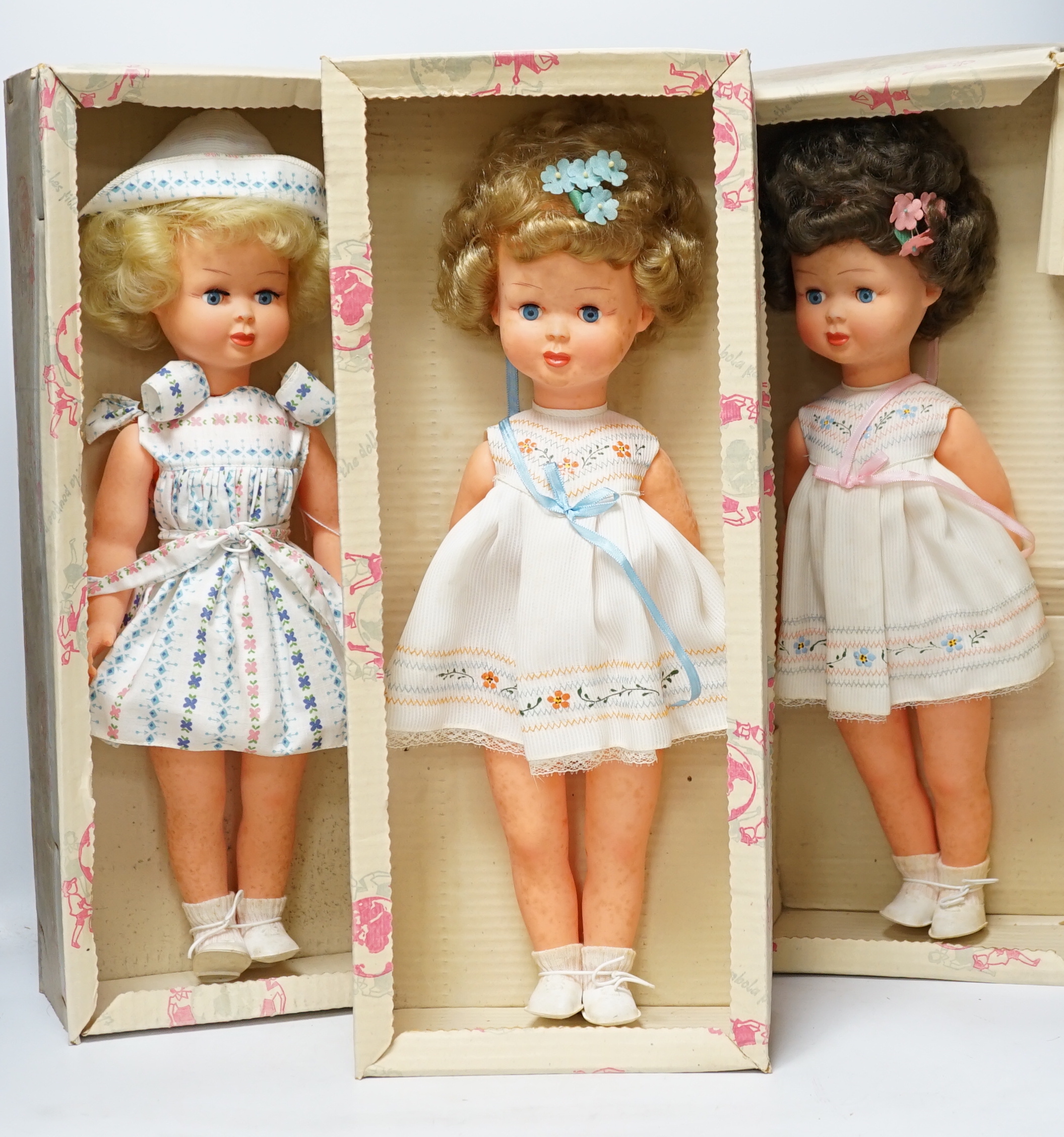 Three boxed 1960s Italian plastic dolls, tallest 45cm